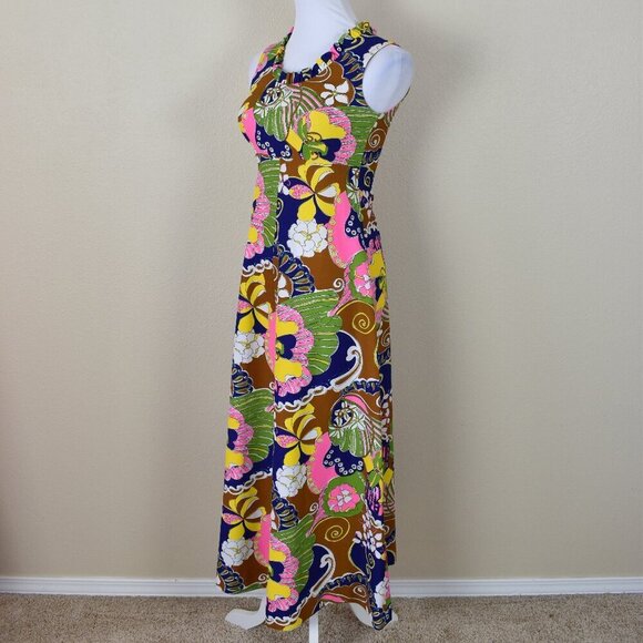 Vintage 60s Mod Floral Midi Dress - 0/2 - Picture 9 of 10